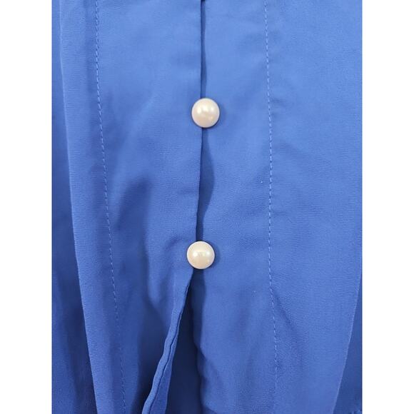 Roshop Blue Women's Top Blouse Tie Front Flared Sleeve Size Large - Picture 2 of 6